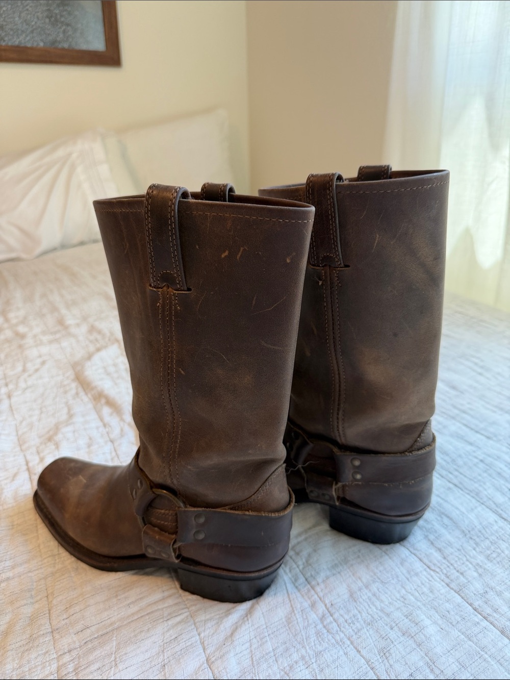 FRYE Leather Harness Boot in SMOKE (brown) 7.5